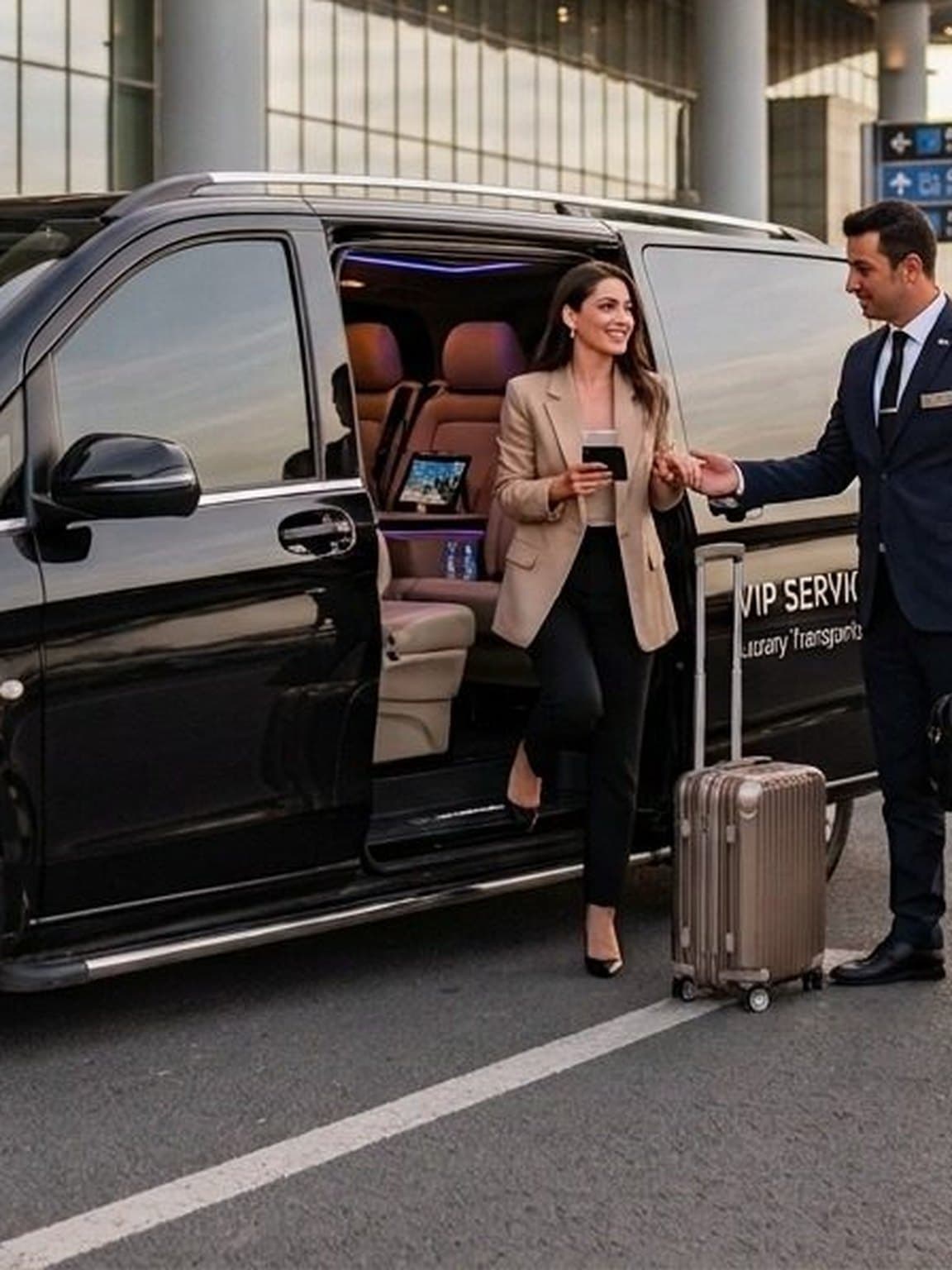 Antalya Havalimanı'nda şoför, misafiri siyah Mercedes Vito'ya karşılıyor